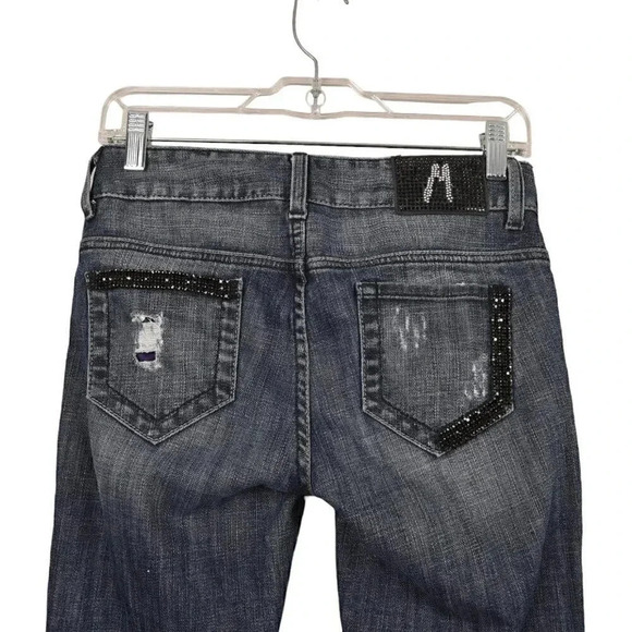 Vintage Marciano Y2K Jeans Embellished Distressed Low Rise Blue Boot Cut Size 25 - Picture 7 of 15
